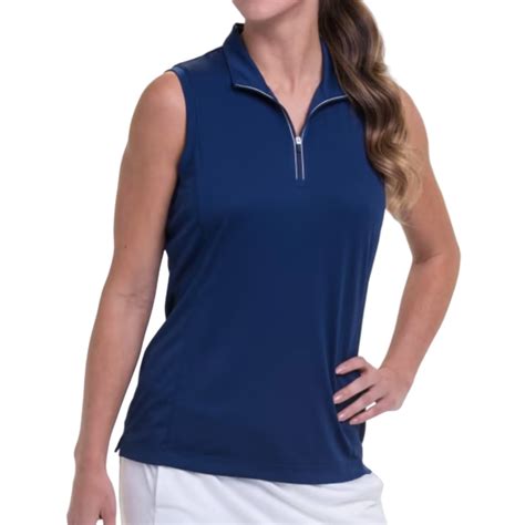 Epny Womens Sleeveless Convertible Zip Mock Polo Inky Golf City