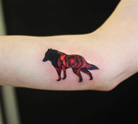 WOLF AND RED ROSE TATTOO by Joice Wang | Red rose tattoo, Rose tattoos ...