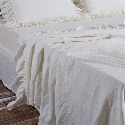 Ruffle Flat Sheets | Ruffle Flat Linen Bed Sheet | Linen Bedding | 100% Pure Linen Sheets