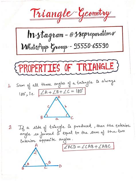 triangle complete geometry notes  theorems  formulae