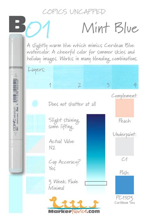 B01 Mint Blue Copic Marker We Swatch And Test Copic Colors Layering