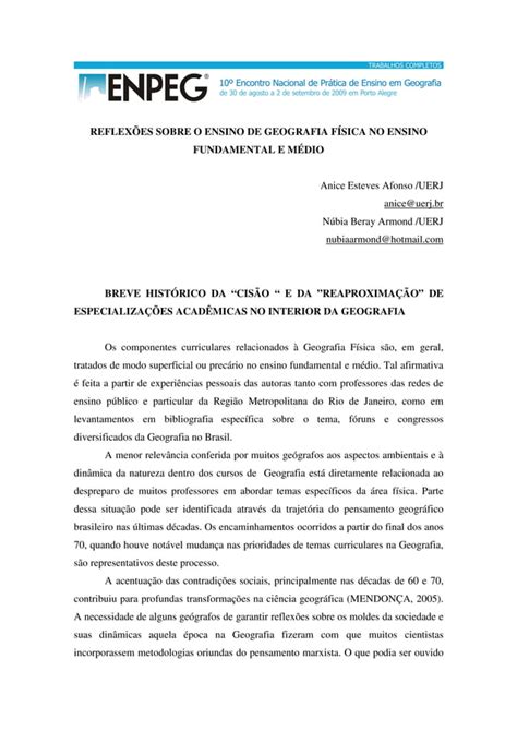 Reflexões sobre o ensino de geografia física no ensino PDF