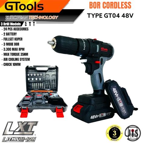 COD Bor Cordless GTOOLS GT04 48V 13mm Brushless Impact Drill Fullset