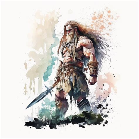 Barbarian Fantasy Clipart Watercolor White Background No Caption Clip