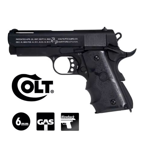 PISTOLET COLT 1911 DEFENDER Noir Culasse Mobile 6 Mm BB Gaz 0 9J