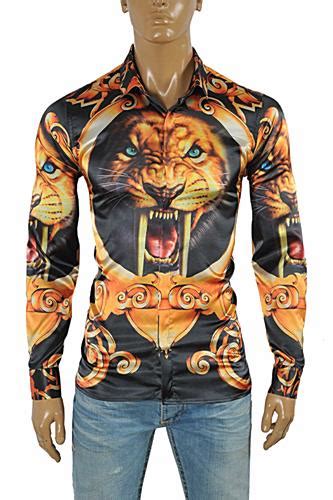 Mens Designer Clothes Versace Tiger Print Mens Dress Shirt 172