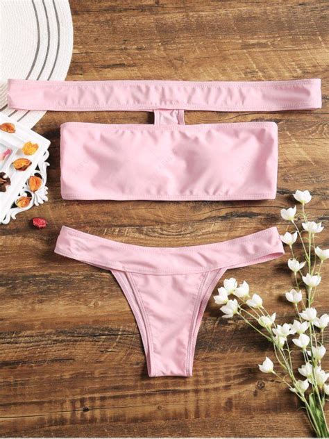 Off Off The Shoulder Thong Bikini Set In Pink Zaful Australia