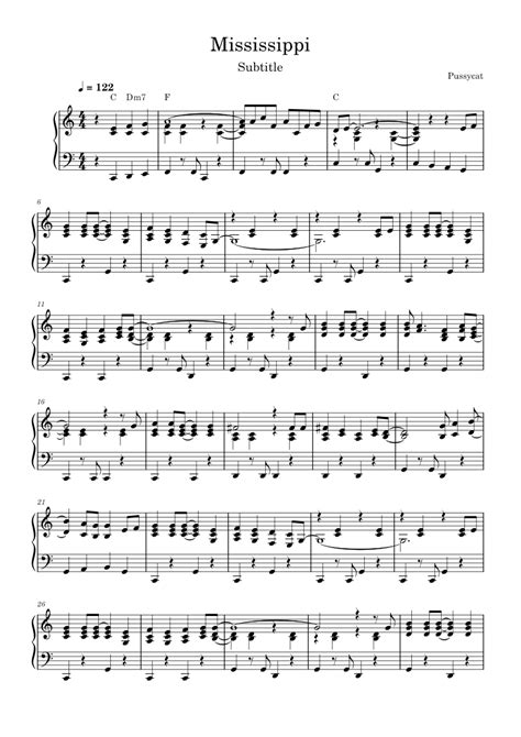 Mississippi Pussycat Mississippi Sheet Music For Piano Solo Easy