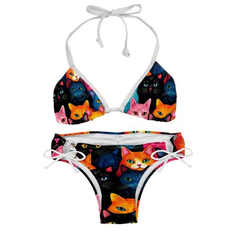 Cat Detachable Sponge Adjustable Strap Bikini Set Two Pack Swimsuit