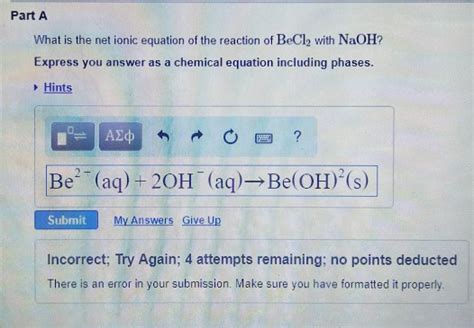 Solved Part A What Is The Net Ionic Equation Of The Reaction