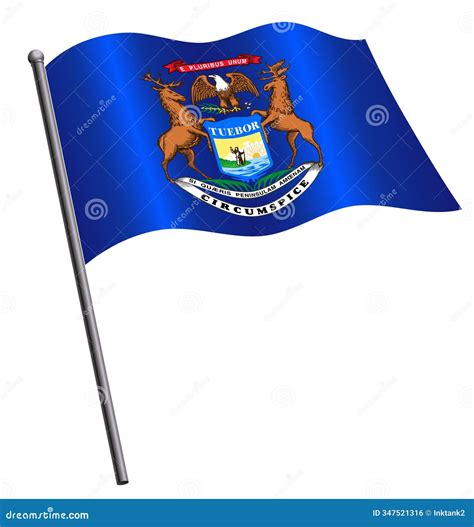 Michigan Flag Flying on Flagpole Stock Vector - Illustration of