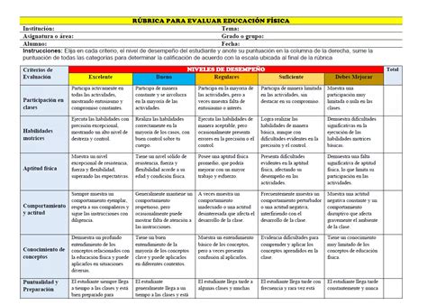 Rúbrica para Evaluar Educación Física TU MAESTROS