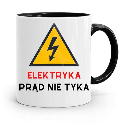 KUBEK CZARNY PREZENT ELEKTRYKA PRĄD NIE TYKA z Nadrukiem ze Zdjęciem