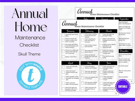 Annual Home Maintenance Checklist Skull Theme Printable Etsy