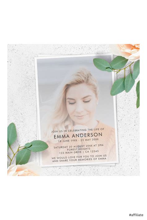 Artistic Elegant Celebration Of Life Funeral Photo Invitation Zazzle Artofit