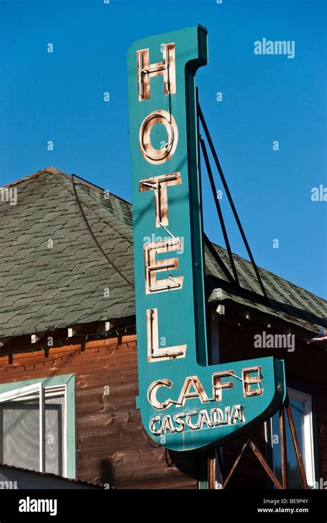 Old Vintage Neon Sign Advertising Historic Hotel And Cafe Cascadia In