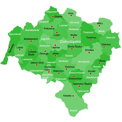 Powiaty w Polsce mapa powiatów Województwo Dolnośląskie