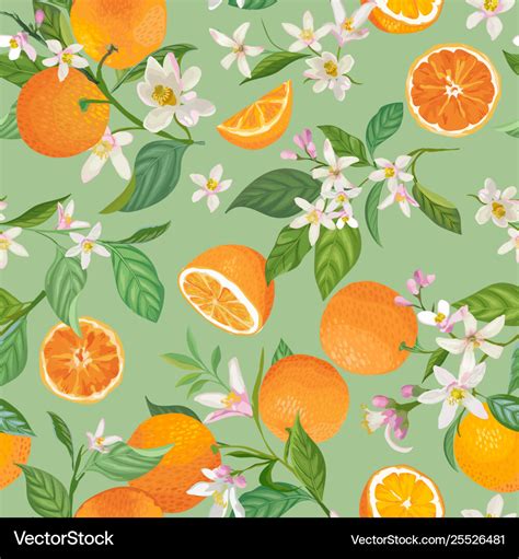 Seamless orange pattern with tropic fruits leaves Vector Image