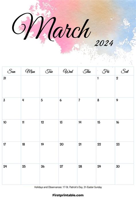 Free Printable Editable Fillable March Calendars 2024 With Holidays