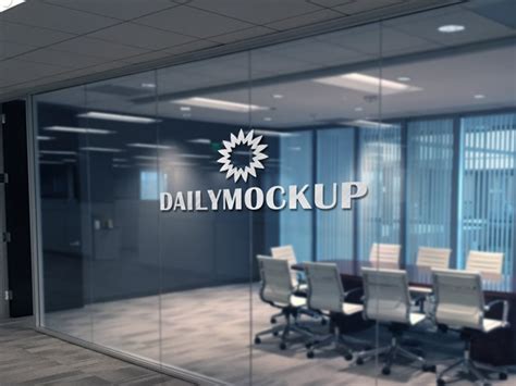 Logo Mockup On Office Glass Free Psd Templates