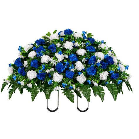 Sympathy Silks Artificial Blue And White Mums Floral Arrangement