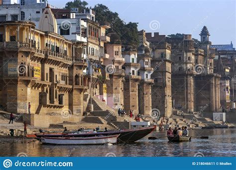 Hindu Ghats On The Holy River Ganges Varanasi India Editorial Photo