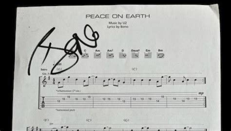 Bono Signed U2 Peace On Earth Sheet Music Charitystars