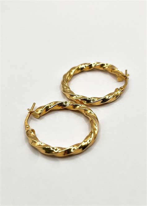 18k Solid Gold Hoop Earrings Real 18k Yellow Gold Fine Etsy