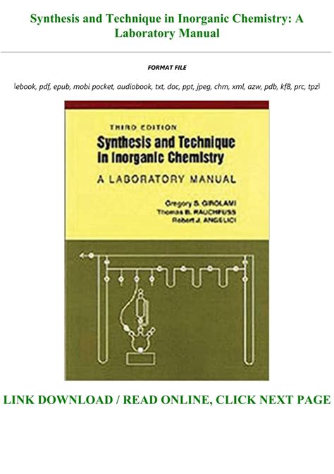 Synthesis And Technique In Inorganic Chemistry A Laboratory Manual