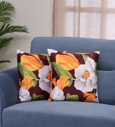 Buy Multicolor Floral Polyester 16 X 16 Inch Cushion Cover Set Of 2