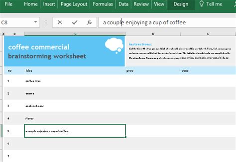 Brainstorming Collaboration Template For Excel Online