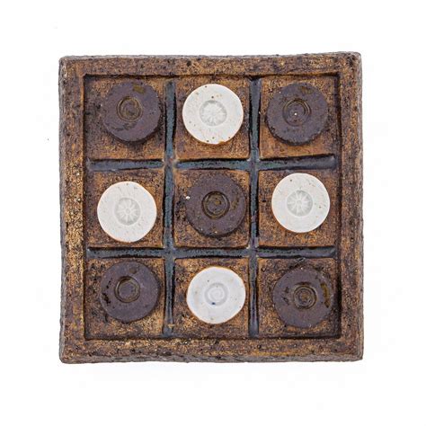 Tic Tac Toe Decorative Board Game Handmade Ceramic Brown And White