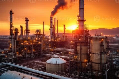 The industrial landscape of an oil refinery plant in the petrochemical