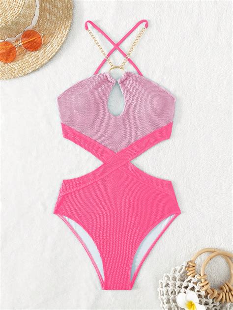 Shein Swim Vcay Ba Ador Una Pieza De Dos Tonos Con Abertura Con Dise O