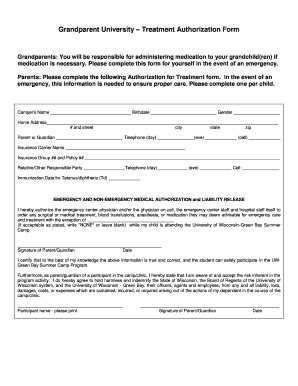 Fillable Online Uwgb Grandparent University Treatment Authorization