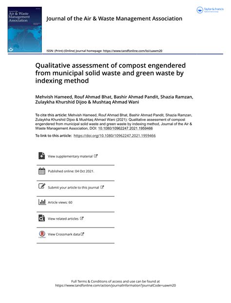 PDF Qualitative Assessment Of Compost Engendered From Municipal Solid