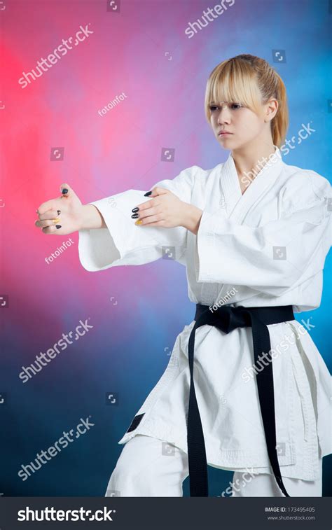 Karate Girl Black Belt Posing Stock Photo Edit Now 173495405