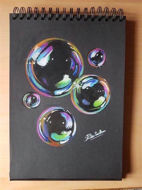 Bubbles drawing.I used prisma colored pencils on Oxford black slate ...