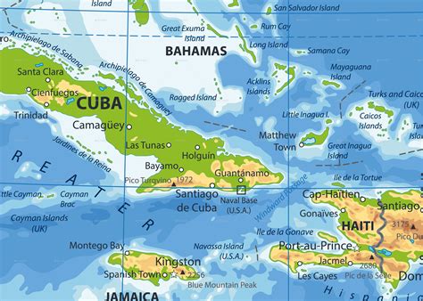 The Caribbean Physical Map in 2022 | Physical map, Map, Physics
