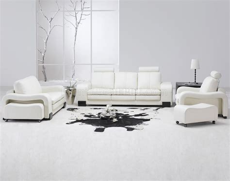 White Leather 4Pc Modern Sofa, Loveseat, Chair & Couch Stool Set