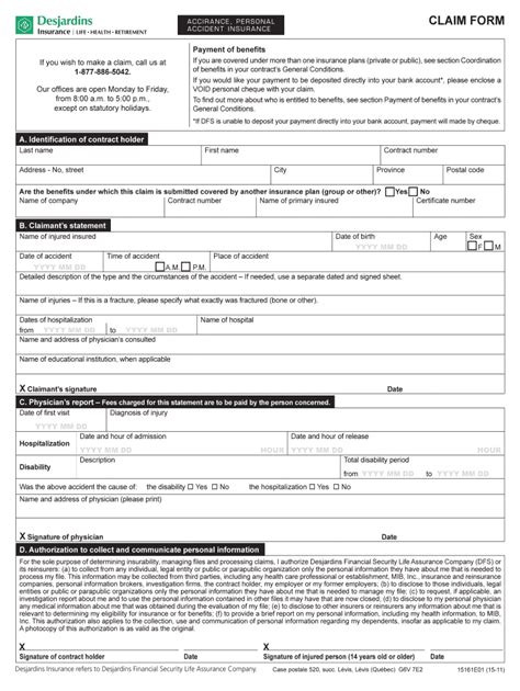 Fillable Online Claim Form Accirance Personal Accident Insurance Fax