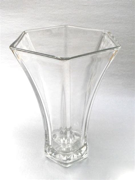 Vintage Hoosier Tall Panel Glass Vase 4041 Clear Press Hexagon Etsy Glass Vase Vase Glass