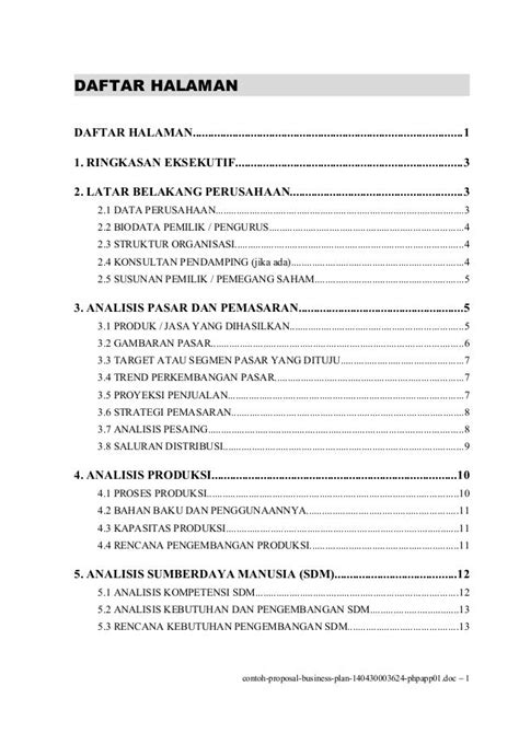 Contoh Proposal Usaha Atau Rencana Bisnis