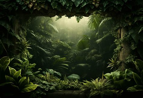 Ai Generative Beautiful jungle background with border made of tropical ...