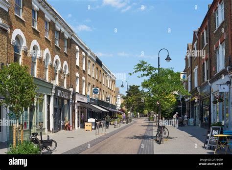 Shops and restaurants along Orford Road, Walthamstow Village, London UK, in summertime Stock ...