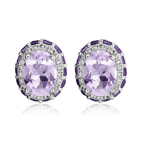 Oval Rose De France Earrings With Amethyst And White Topaz Halo In Sterling Silver Blue Nile At