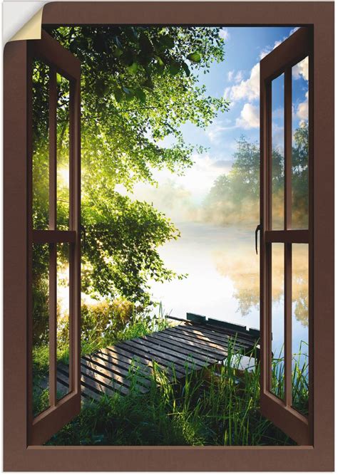 Artland Wandbild Fensterblick Angelsteg Am Fluss Fensterblick 1 St