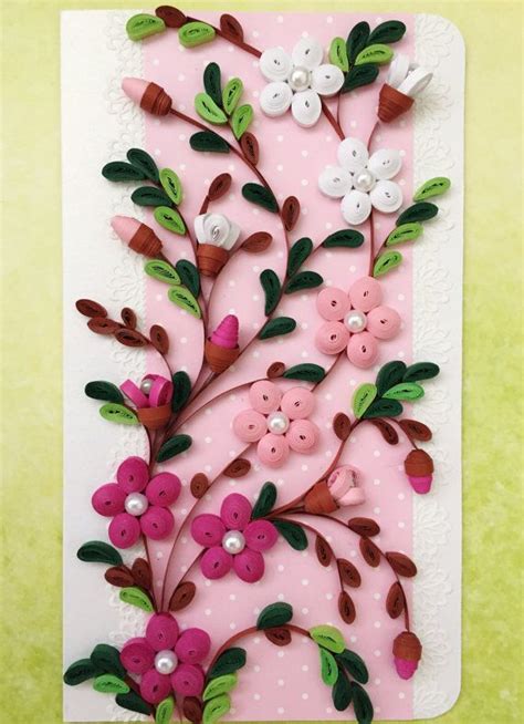 Handmade Paper Quilling Card Greeting Card Cherry Blossoms Pink