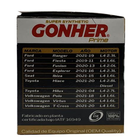 Filtro De Aceite Sintético Gonher Prime Gps 58 Coppel