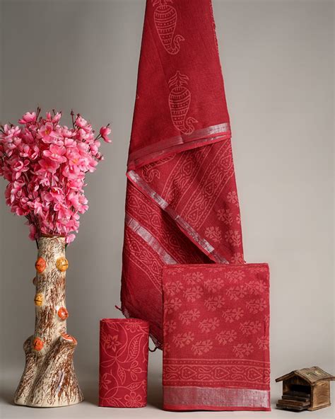 Gorgeous Color Bagru Hand Block Print Linen Cotton Suit Material With